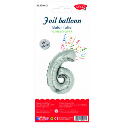 BALON FOLIE CIFRA 6 ARGINTIU 40 CM DACO BL406AG