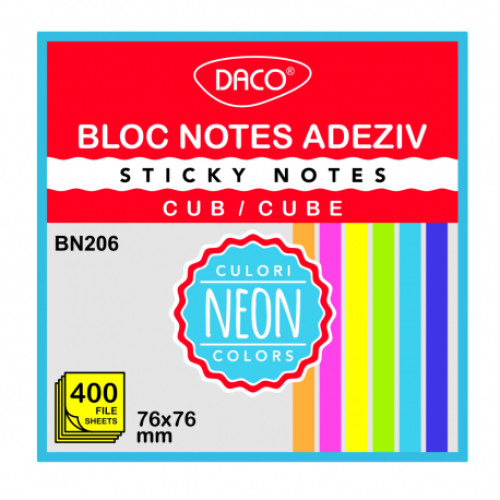 BLOC NOTES ADEZIV CUB 400 FILE 76X76 6 CUL DACO BN206