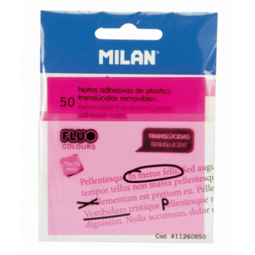 BLOC NOTES ADEZIV PLASTIC 76X76 ROZ MILAN