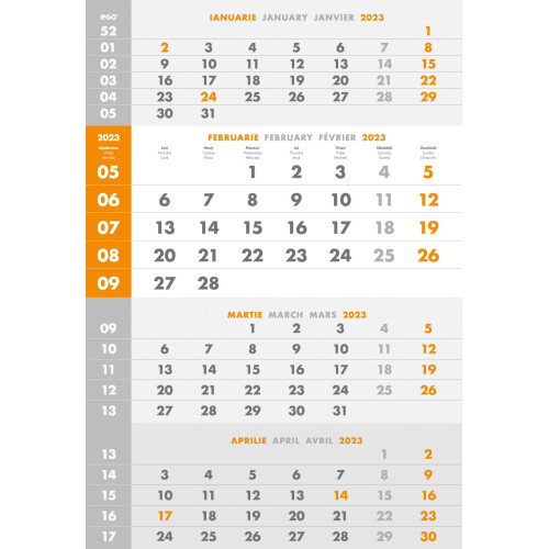 CALENDAR PERETE TRIPTIC GRI 12 FILE 330*480 MM EGO