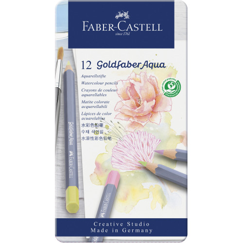 CREIOANE COLORATE AQUARELLE 12 CULORI PASTEL GOLDFABER CUT. METAL FABER CASTELL