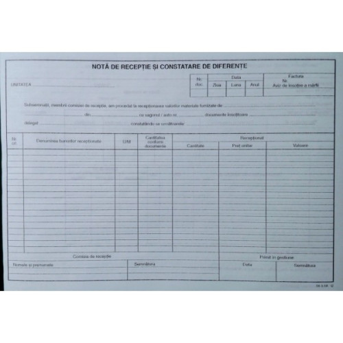 NOTA RECEPTIE CONSTATARE DIFERENTE FARA TVA AUTOCOPIATIVA