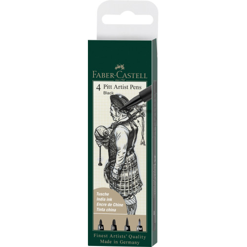 PITT ARTIST PEN SET 4 BUC NEGRU ( 1.5,C,B,FM) FABER-CASTELL