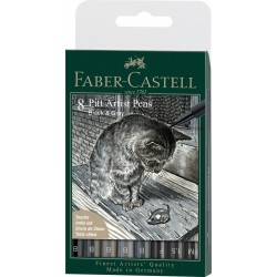 PITT ARTIST PEN SET 8 BUC NEGRU & GRI FABER-CASTELL