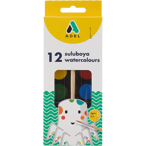 ACUARELE 12 CULORI 24MM CU PENSULA ADEL