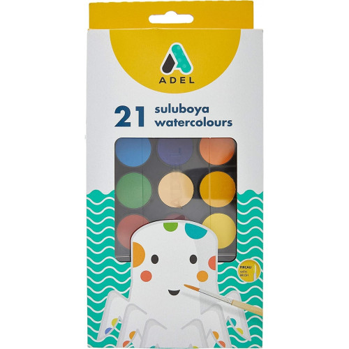 ACUARELE 21 CULORI 30MM CU PENSULA ADEL