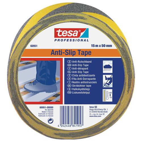 BANDA ADEZIVA ANTIALUNECARE GALBEN/NEGRU 15M 50MM TESA