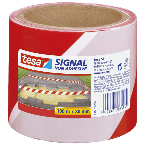 BANDA NON ADEZIVA AVERTIZARE ROSU/ALB 100M 80MM TESA