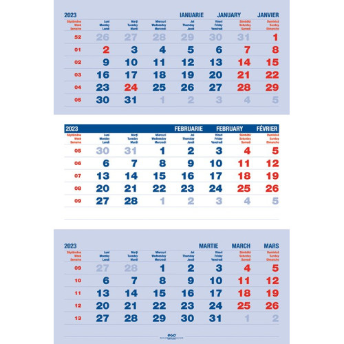 CALENDAR PERETE TRIPTIC ALBASTRU 12 FILE 330*480MM EGO