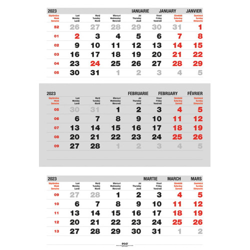 CALENDAR PERETE TRIPTIC PLIAT 3X12 FILE 330*480MM EGO