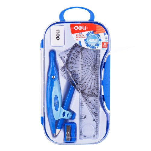 TRUSA GEOMETRIE 7 PIESE CUTIE PLASTIC ALBASTRA DELI