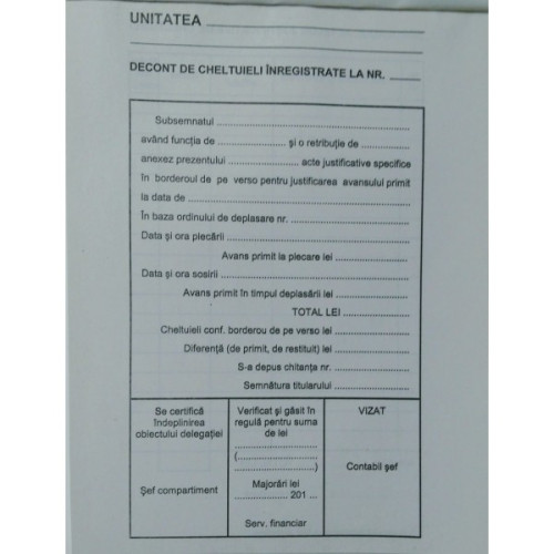 DECONT DE CHELTUIELI INREGISTRATE A5