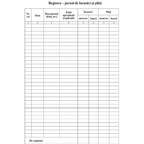 REGISTRU JURNAL DE INCASARI SI PLATI
