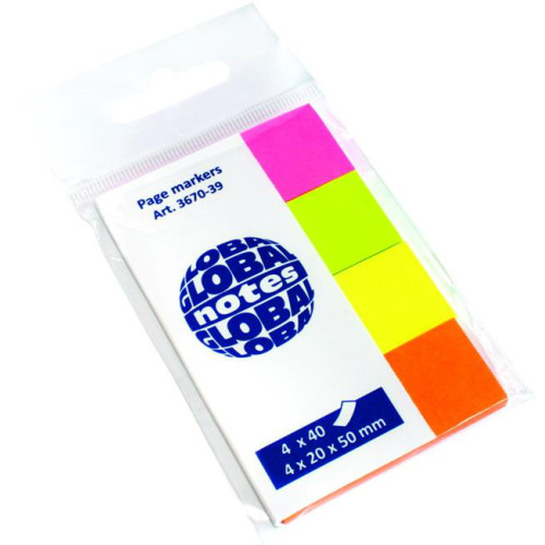 INDEX ADEZIV HARTIE 4*20*50MM 40 FILE 4 CULORI NEON GLOBAL NOTES