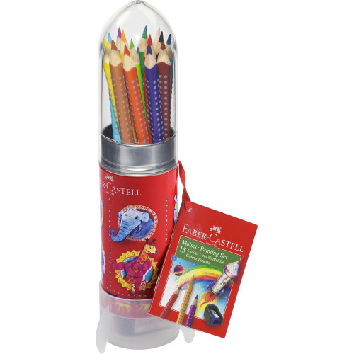 SET CADOU RACHETA 15 CREIOANE COLORATE GRIP + ASCUTITOARE  FABER