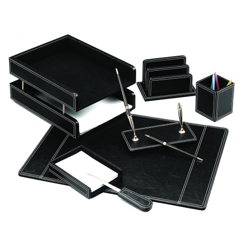 SET DE BIROU DIN PIELE NEGRU 7 PIESE