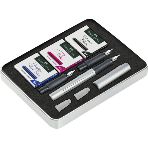 SET STILOU CALIGRAFIC GRIP 2011 ARGINTIU FABER-CASTELL