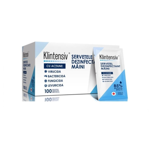SERVETELE UMEDE ANTIBACTERIENE & DEZINFECTANTE 100BUC/CUTIE , AMBALATE INDIVIDUAL KLINTENSIV (CU EFECT VIRUCID)