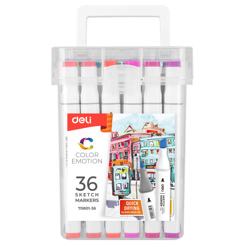 SET 36 MARKERE SKETCHING VARF DUBLU 1MM/7MM CUT PLASTIC DELI