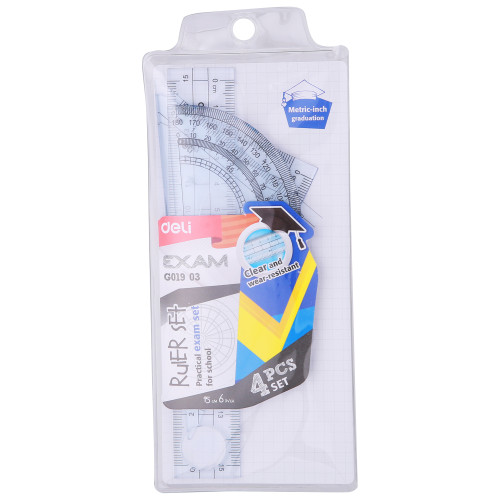 SET GEOMETRIE 4 PIESE CUTIE PLASTIC G01903 DELI