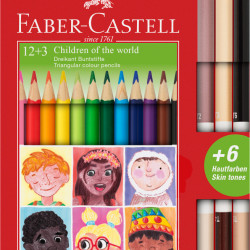 CREIOANE COLORATE 12+3 CR. BICOLORE PIELE CHILDREN OF THE WORLD FABER-CASTELL