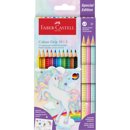 SET PROMO CREIOANE COLORATE 10+3 CULORI GRIP 2001 UNICORNI FABER-CASTELL