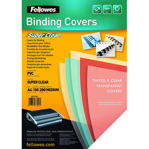 COPERTI PLASTIC A4 200 MICRONI TRANSPARENTE 100/TOP FELLOWES