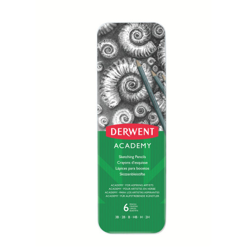 SET 6 BUC CREIOANE GRAFIT 3B-2H CUTIE METALÂ DERWENT ACADEMY