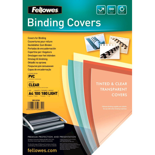 COPERTI PLASTIC A4 180 MICRONI TRANSPARENTE 100/TOP FELLOWES
