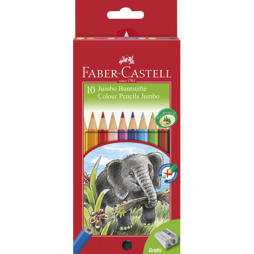 CREIOANE COLORATE 10 CULORI JUMBO+ASCUTITOARE FABER-CASTELL