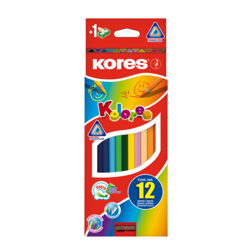 CREIOANE COLORATE 12 CULORI + ASCUTITOARE TRIUNGHIULARE KORES