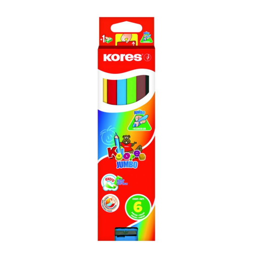 CREIOANE COLORATE 6 CULORI + ASCUTITOARE TRIUNGHIULARE JUMBO KOR