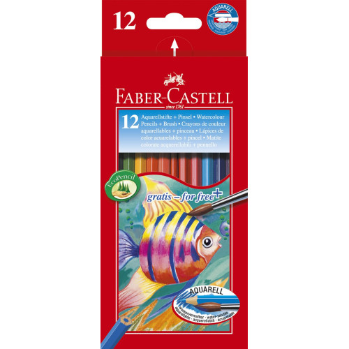 CREIOANE COLORATE ACUARELA 12 BUC + PENSULA FABER-CASTELL