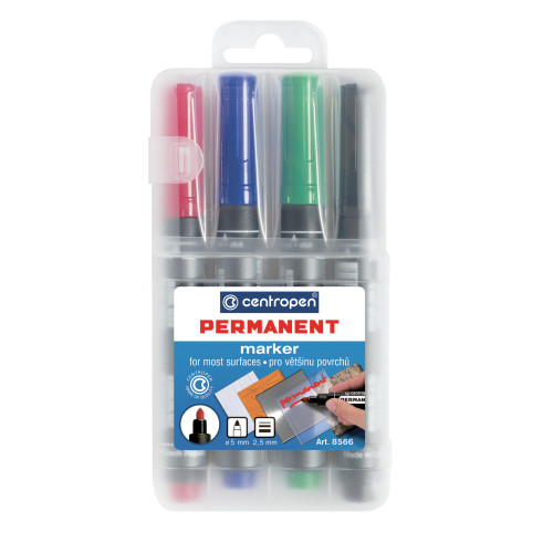 MARKER PERMANENT 4/SET VARF ROTUND 2.5MM 8566 CENTROPEN