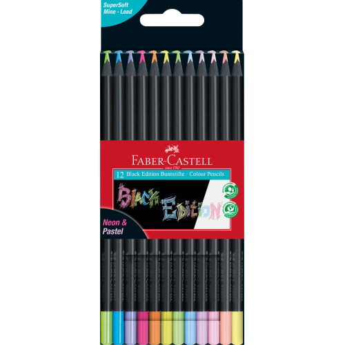 CREIOANE COLORATE 12 CULORI PASTEL+ NEON BLACK EDITION FABER-CASTELL