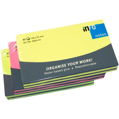 NOTES ADEZIV 75*125MM 80 FILE NEON ASORTAT INFO NOTES