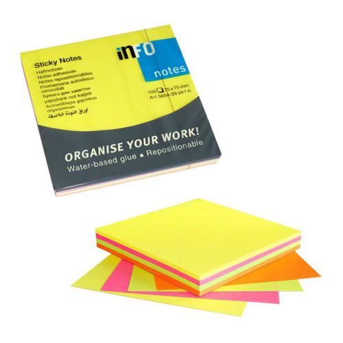 NOTES ADEZIV 75*75MM 4 CULORI NEON 320F INFO NOTES