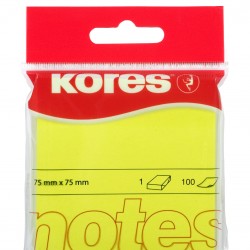 NOTES ADEZIV 75*75MM GALBEN NEON 100 FILE KORES