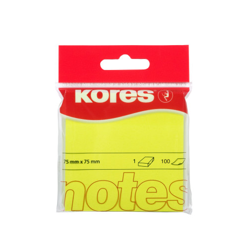 NOTES ADEZIV 75*75MM GALBEN NEON 100 FILE KORES