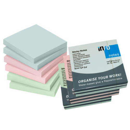 NOTES ADEZIV 75*75MM PASTEL ASORTAT 100 FILE INFO NOTES