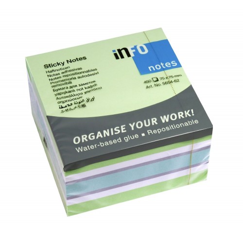 NOTES ADEZIV 75*75MM VERDE PAL-ALB-VIOLET- ALBASTRU 450F INFO NO