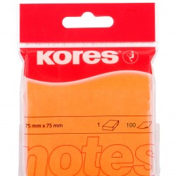 NOTES ADEZIV 75x75MM PORTOCALIU NEON 100 FILE KORES
