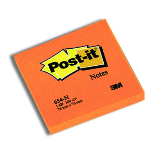 NOTES ADEZIV 76*76MM PORTOCALIU NEON 100 FILE POST-IT 3M