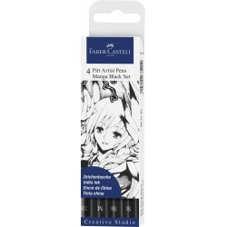 PITT ARTIST PEN SET MANGA 4 BUC NEGRU FABER-CASTELL