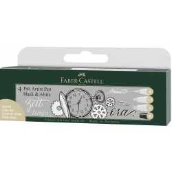 PITT ARTIST PEN SOFT BRUSH SET 4 BUC ALB+NEGRU FABER-CASTELL
