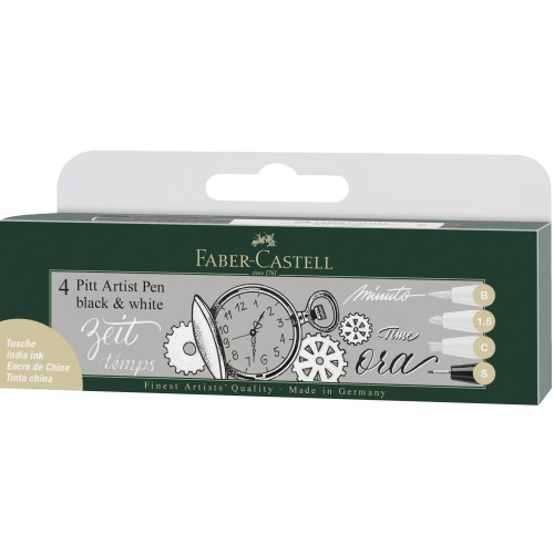 PITT ARTIST PEN SOFT BRUSH SET 4 BUC ALB+NEGRU FABER-CASTELL